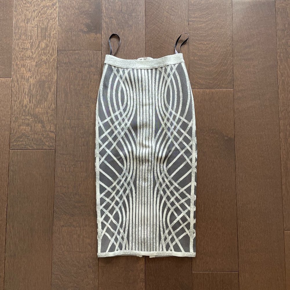 Herve Leger Bandage Grey and White Abstract Pencil Skirt - Size XS